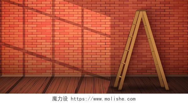 木质地板砖墙高凳矢量家居室内装饰场景背景